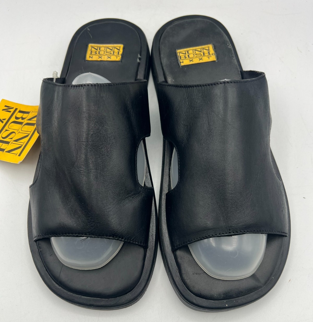 Nunn Bush NXXT Mens Slide Sandals Size 7 M Black Leather Slip On Shoes New Tags